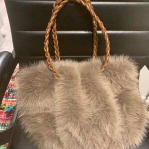 Luxurious Faux Fur Tote Bag with Braided Handles